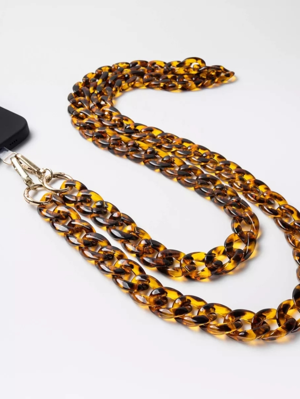 NWT Tortoise Shell Chain Phone Crossbody Strap With Gold Hardware
